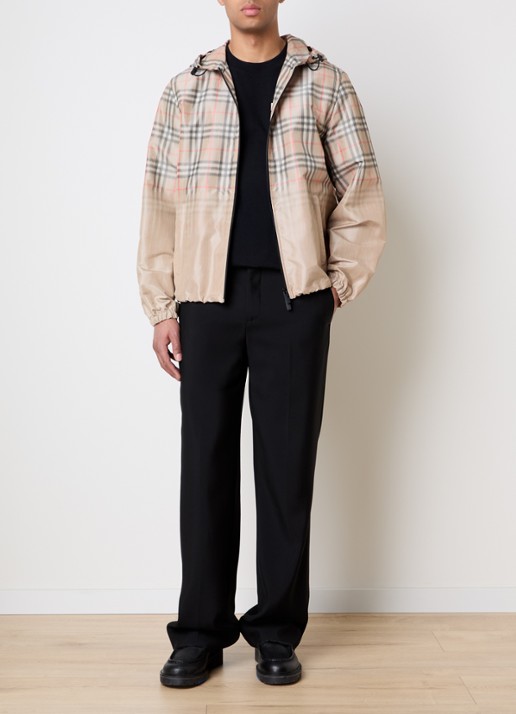Burberry windjack met ruitdessin en capuchon - voorkant 2 beige