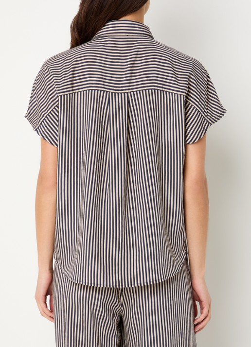 by-bar Barley blouse van satijn met streepprint - achterkant 4 zand