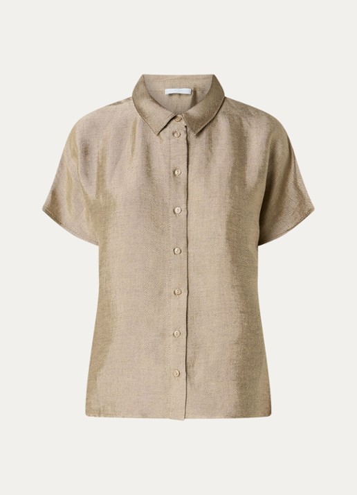 by-bar Barly blouse in linnenblend - voorkant khaki