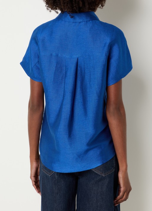 by-bar Barly blouse in linnenblend - achterkant 4 kobaltblauw