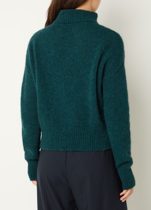 by-bar Beau grofgebreide trui in alpaca wolblend met halve rits - achterkant 2 groen