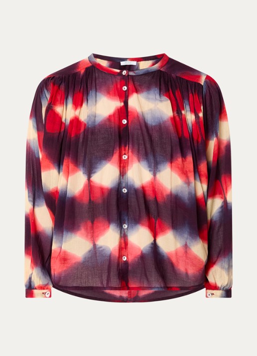 by-bar Becky blouse met print en ballonmouw - voorkant 3 aubergine