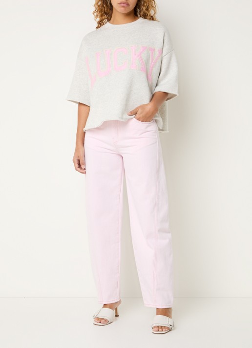by-bar Begum high waist straight leg jeans met gekleurde wassing - voorkant 3 lichtroze