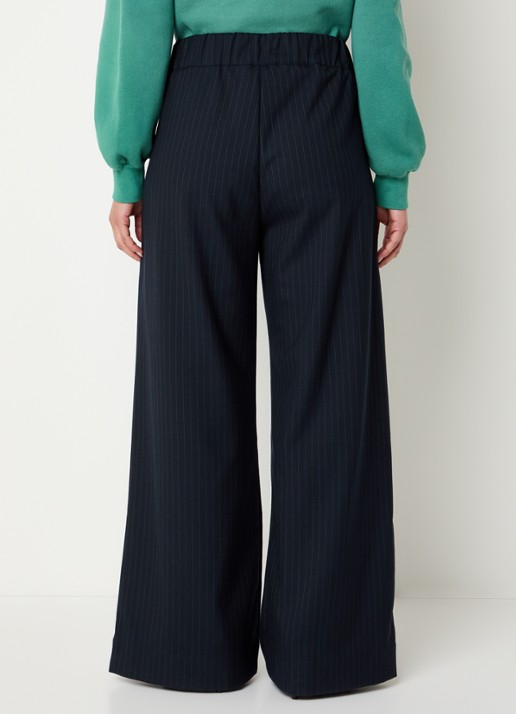 by-bar Benji high waist loose fit palazzo broek met steekzakken - achterkant donkerblauw