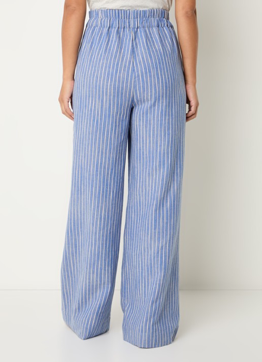 by-bar Benji high waist loose fit pantalon met streepprint - achterkant 4 donkerblauw
