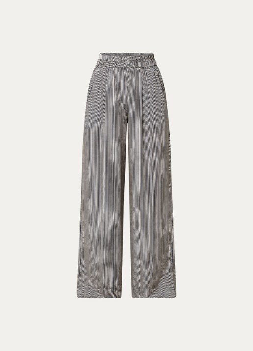 by-bar Benji high waist loose fit pantalon met streepprint - voorkant 3 antraciet