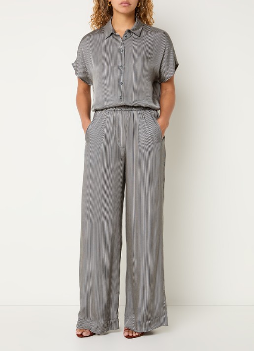 by-bar Benji high waist loose fit pantalon met streepprint - voorkant 4 antraciet