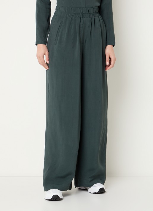 by-bar Benji high waist loose fit pantalon van satijn met steekzakken - detail 4 groen