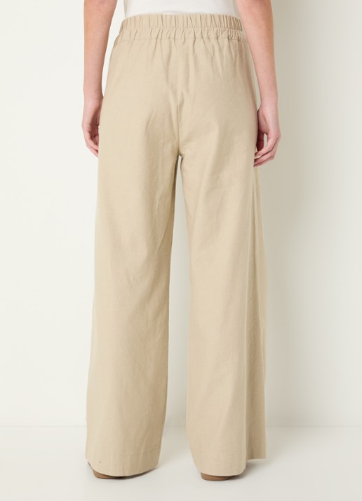 by-bar Benji high waist wide fit broek in linnenblend met steekzakken - achterkant beige
