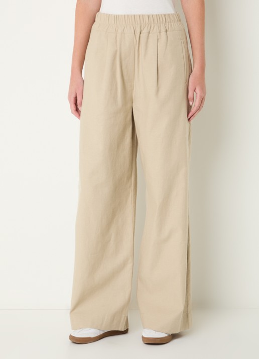 by-bar Benji high waist wide fit broek in linnenblend met steekzakken - detail 4 beige