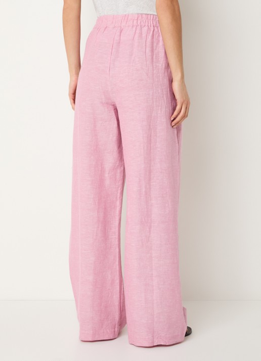 by-bar Benji high waist wide fit broek in linnenblend met steekzakken  - achterkant roze