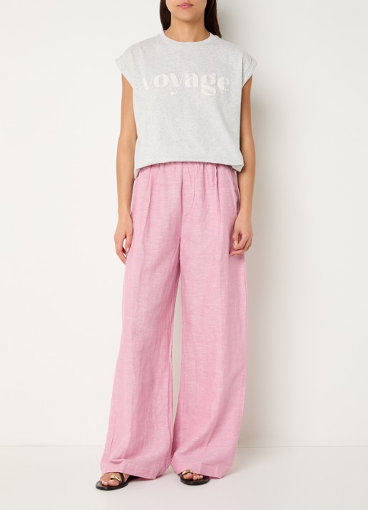 by-bar Benji high waist wide fit broek in linnenblend met steekzakken  - voorkant 4 roze