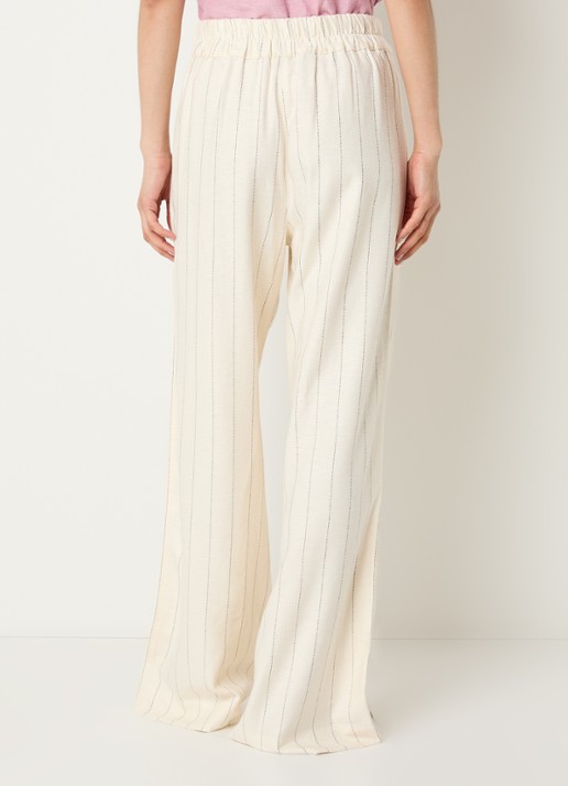 by-bar Benji high waist wide fit broek in linnenblend met streepprint - achterkant gebroken wit