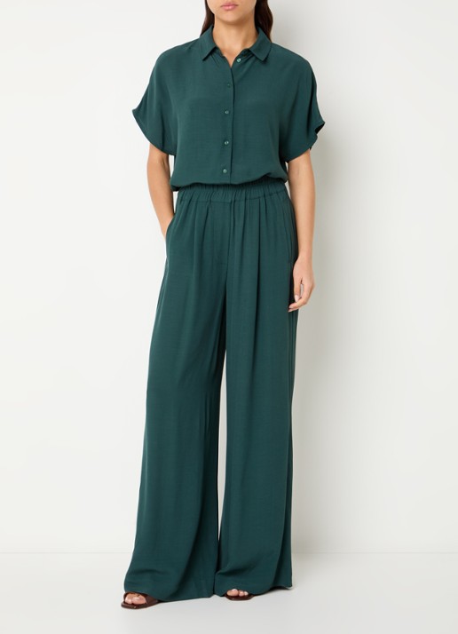 by-bar Benji high waist wide fit palazzo broek met steekzakken - voorkant 3 groen