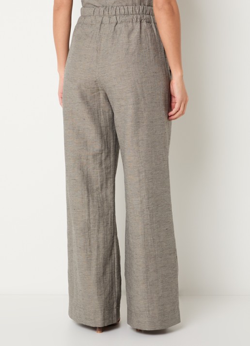 by-bar Benji high waist wide fit pantalon in linnenblend met steekzakken - achterkant grijs