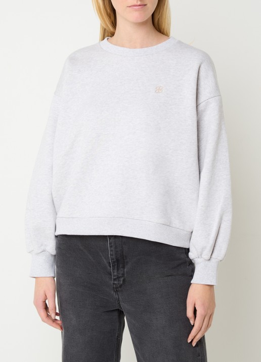 by-bar Bibi sweater met logo - detail 3 lichtgrijs