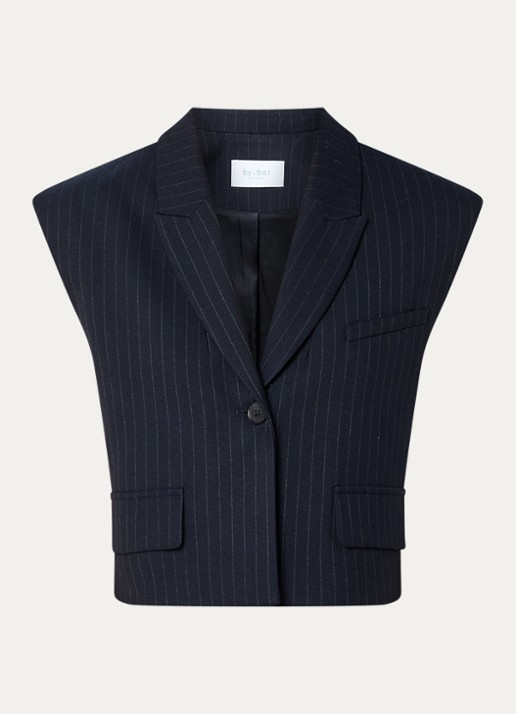 by-bar Bobi cropped gilet met krijtstreep - voorkant 2 blauw