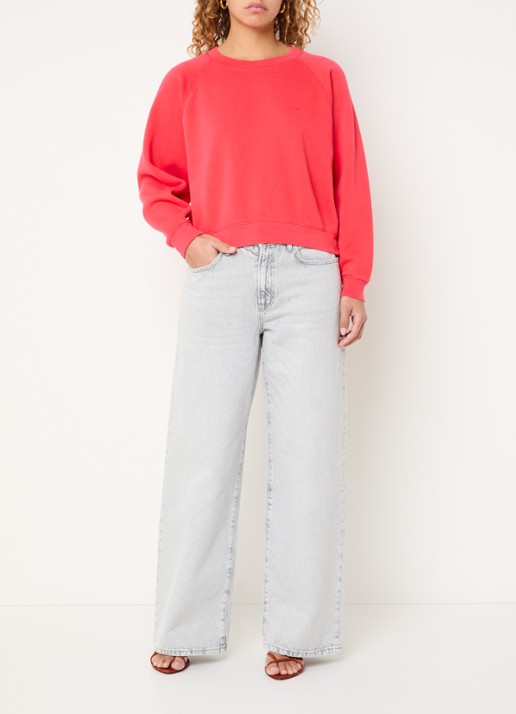 by-bar Carrie sweater met borduring - voorkant 4 koraalrood