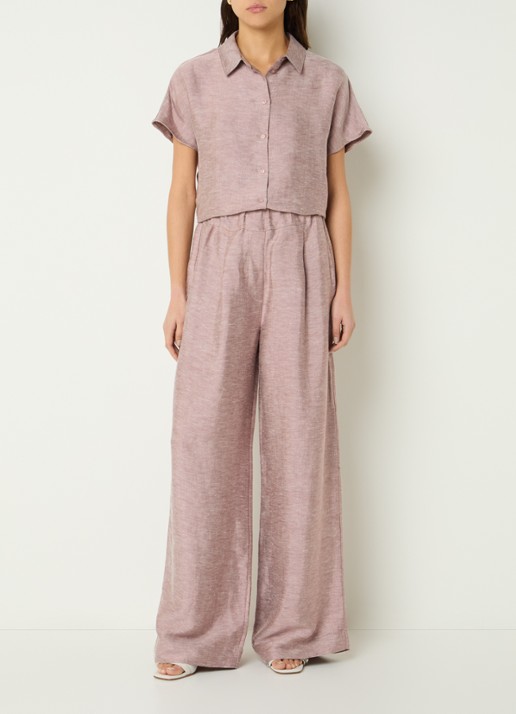by-bar Celin high waist loose fit broek met gemêleerd dessin - voorkant 3 oudroze