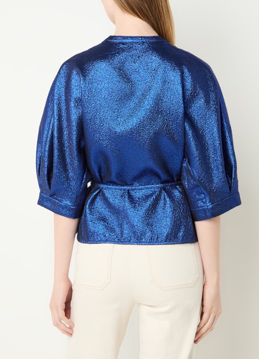 by-bar Christi blouse met lurex en strikdetail - achterkant donkerblauw