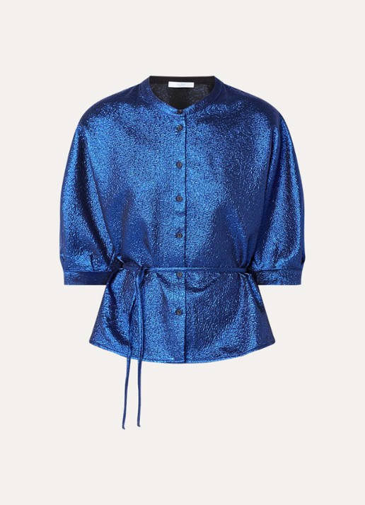 by-bar Christi blouse met lurex en strikdetail - voorkant 3 donkerblauw