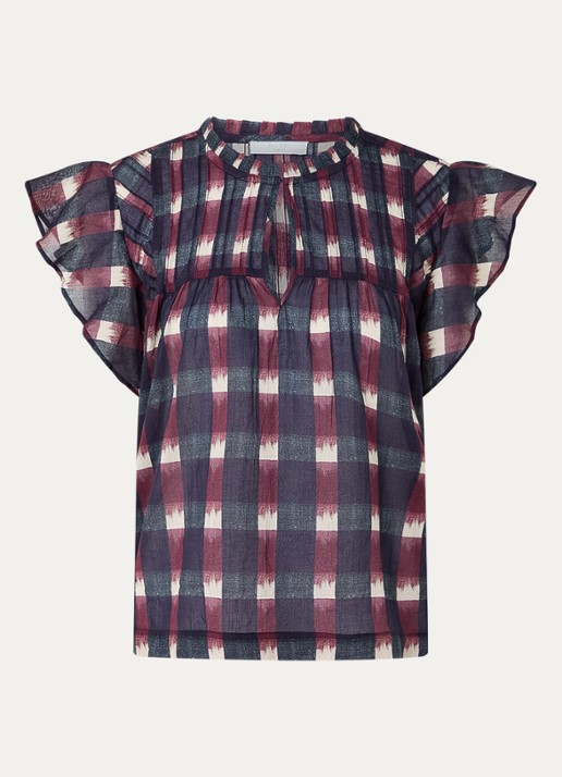 by-bar Danee tuniek met ruitdessin en ruches - voorkant bordeauxrood