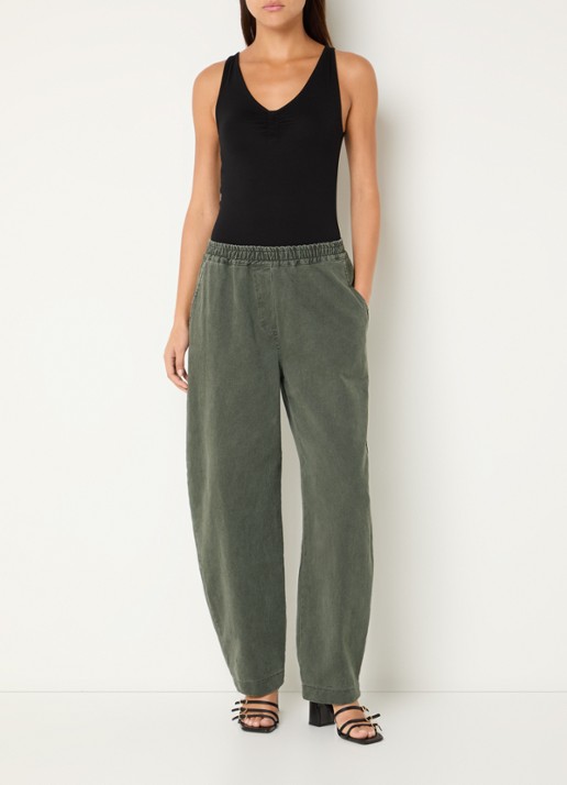 by-bar Davi high waist wide fit broek met steekzakken - voorkant 4 bronsgroen