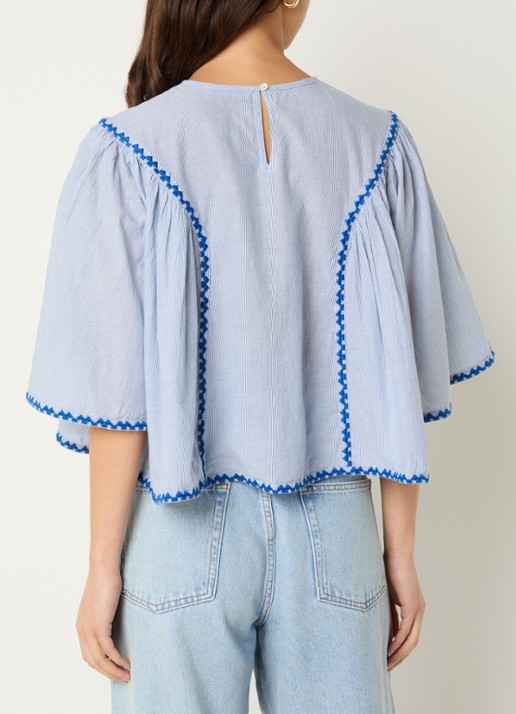 by-bar Davin tuniek met streepprint en borduring - achterkant 2 donkerblauw