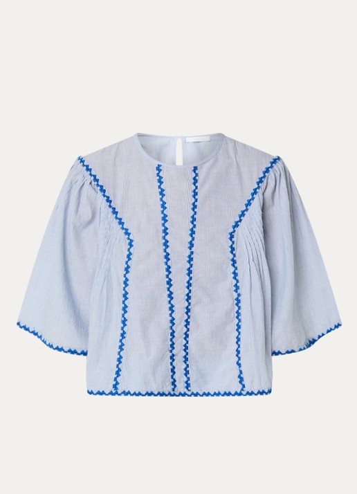 by-bar Davin tuniek met streepprint en borduring - voorkant 3 donkerblauw