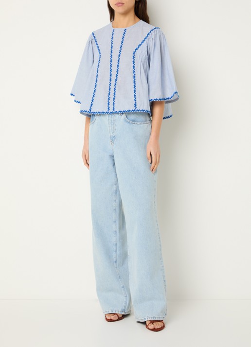 by-bar Davin tuniek met streepprint en borduring - voorkant 4 donkerblauw