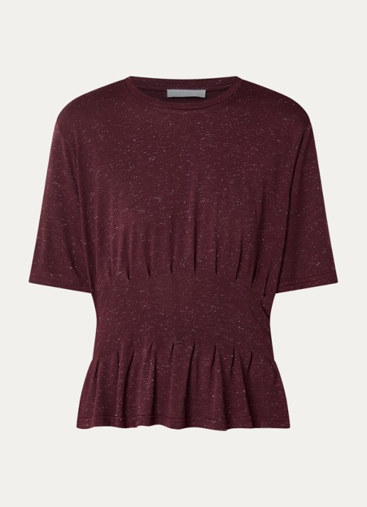 by-bar Diva T-shirt met plooidetail en lurex - voorkant bordeauxrood
