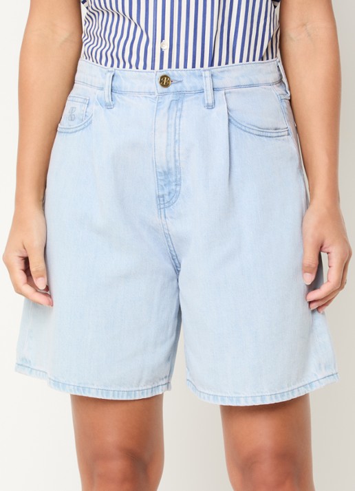 by-bar Elisa high waist wide leg korte broek van denim met lichte wassing - detail 2 indigo