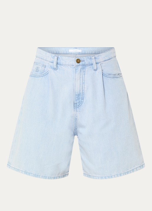 by-bar Elisa high waist wide leg korte broek van denim met lichte wassing - voorkant 3 indigo