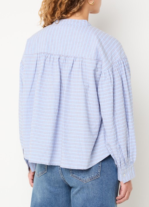 by-bar Ella blouse met ruitdessin - achterkant lichtblauw