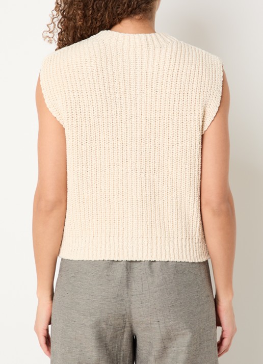 by-bar Fijngebreid gilet met ribstructuur - achterkant beige