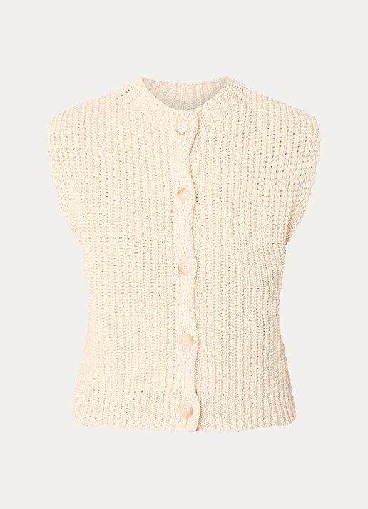 by-bar Fijngebreid gilet met ribstructuur - voorkant 2 beige