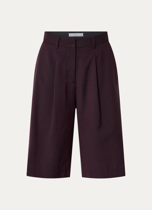 by-bar Finn high waist straight fit korte pantalon met plooidetail - voorkant 2 bordeauxrood