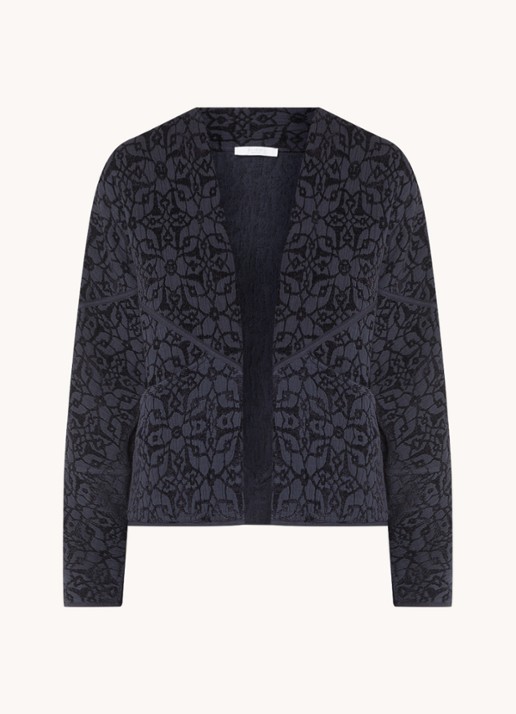 by-bar Flora fijngebreid openvallend vest met borduring - voorkant donkerblauw