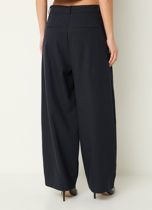 by-bar Frida high waist wide fit pantalon met krijtstreep  - achterkant donkerblauw