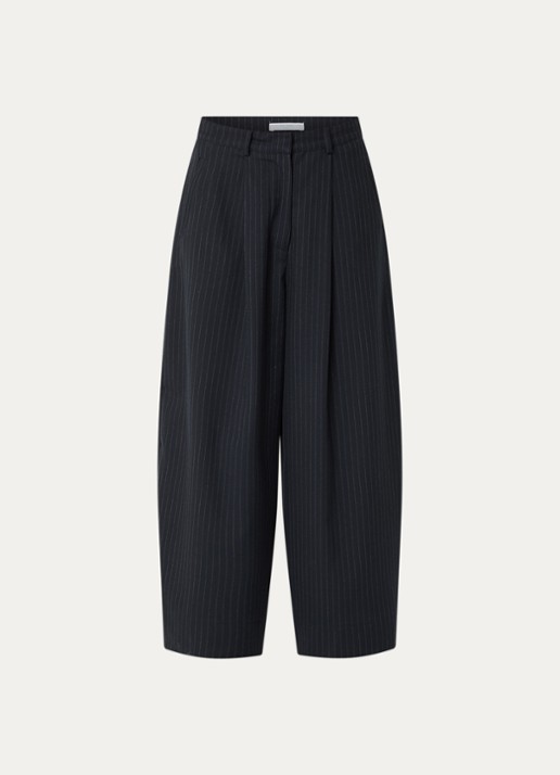 by-bar Frida high waist wide fit pantalon met krijtstreep  - voorkant 2 donkerblauw