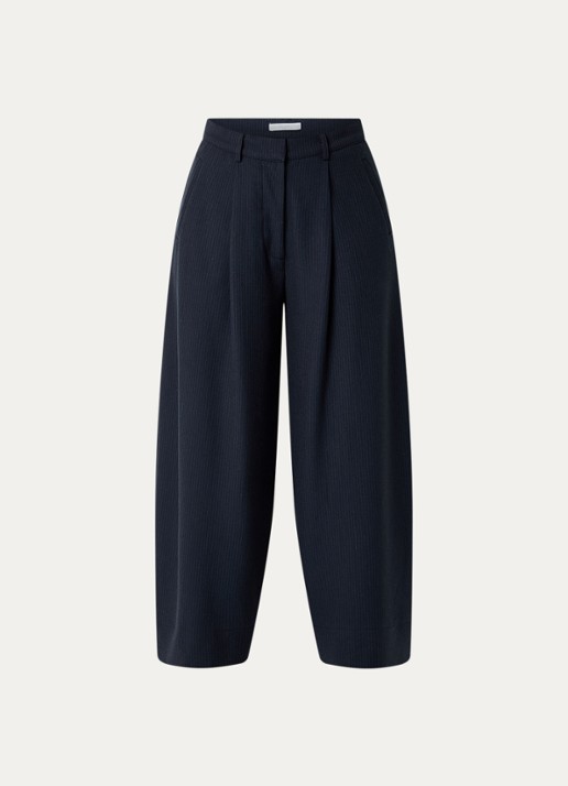 by-bar Frida high waist wide fit pantalon met steekzakken - voorkant 3 donkerblauw
