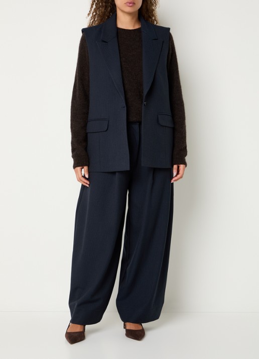 by-bar Frida high waist wide fit pantalon met steekzakken - voorkant 4 donkerblauw