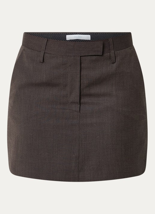 by-bar Ginny low waist mini rok met steekzakken - voorkant 3 donkerbruin