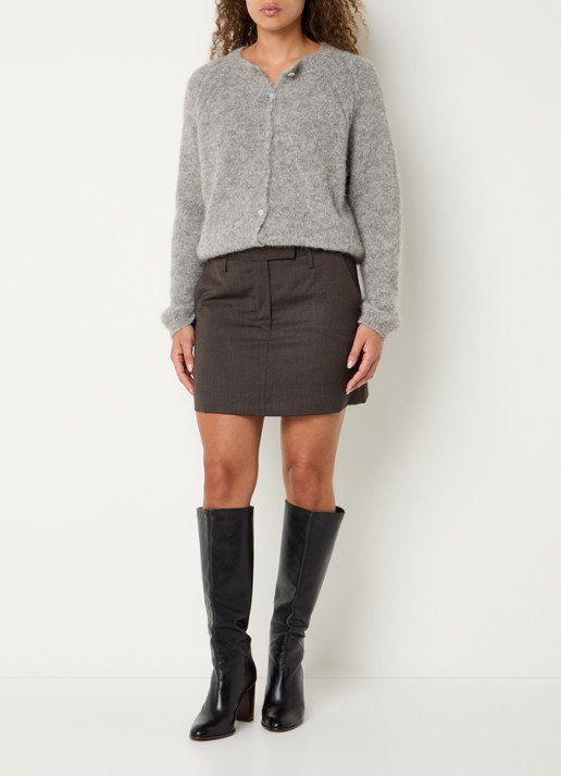 by-bar Ginny low waist mini rok met steekzakken - voorkant 4 donkerbruin
