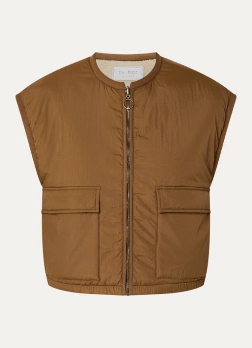 by-bar Gio gewatteerde bodywarmer met klepzakken - voorkant 2 bruin