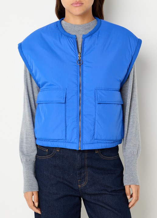 by-bar Gio gewatteerde bodywarmer met klepzakken - detail blauw