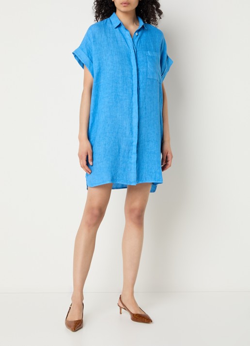 by-bar Hella mini blousejurk van linnen met steekzakken - voorkant 2 blauw