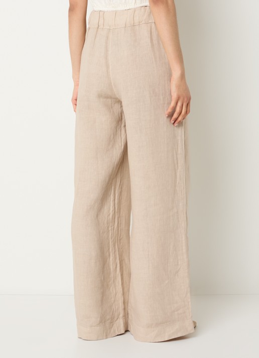 by-bar High waist wide fit broek van linnen met steekzakken - achterkant beige