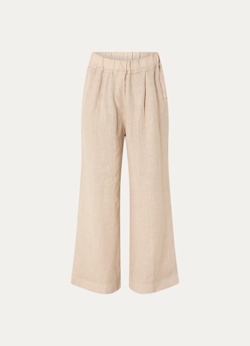by-bar High waist wide fit broek van linnen met steekzakken - voorkant 2 beige