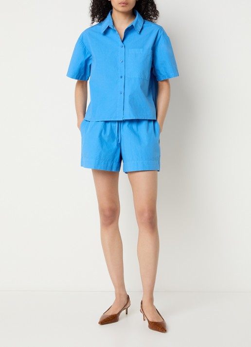 by-bar High waist wide fit korte broek met steekzakken - voorkant 2 blauw